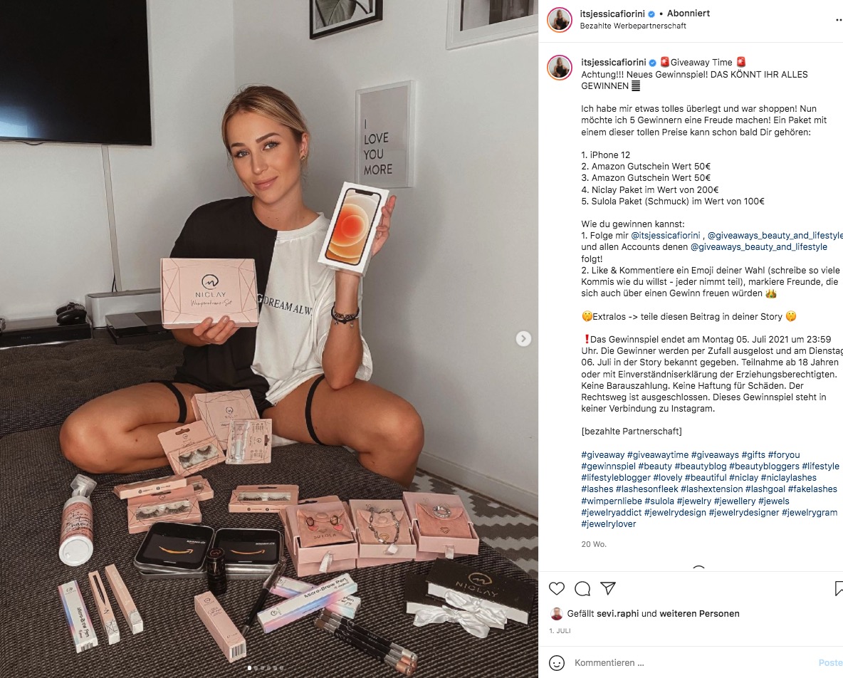 Instagram Jessica Fiorini, Influencer, Give-Away